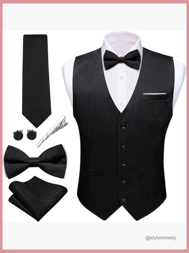 Linen Waistcoat Set With Tie Bow Tie Pocket Square Cufflinks